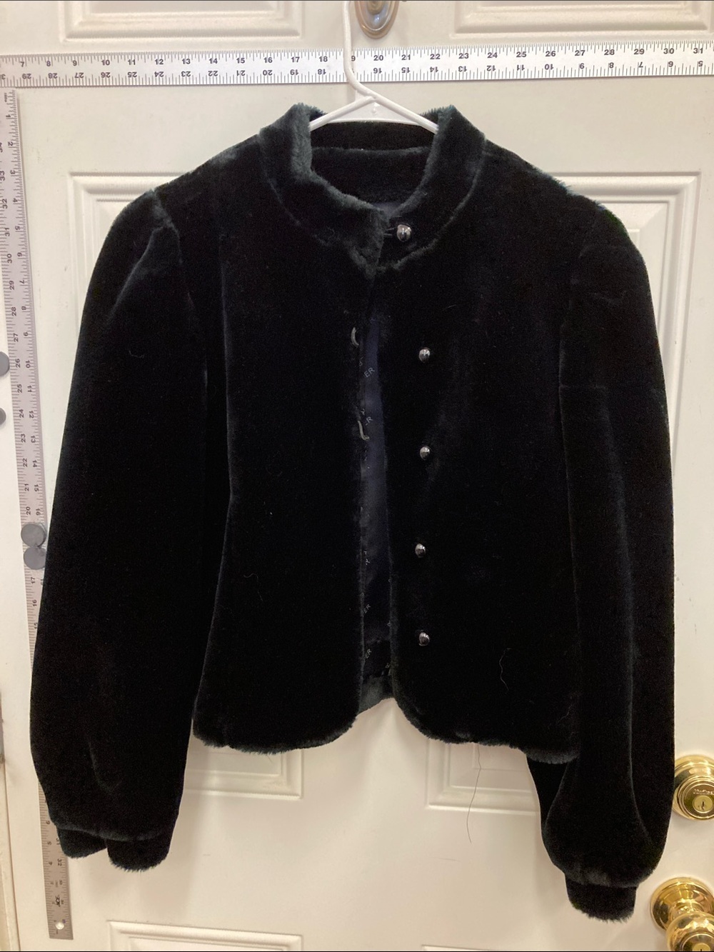 Black, Faux Fur, Button-Front, Women's, Jacket, vintage, Velvet, Retro, Short,